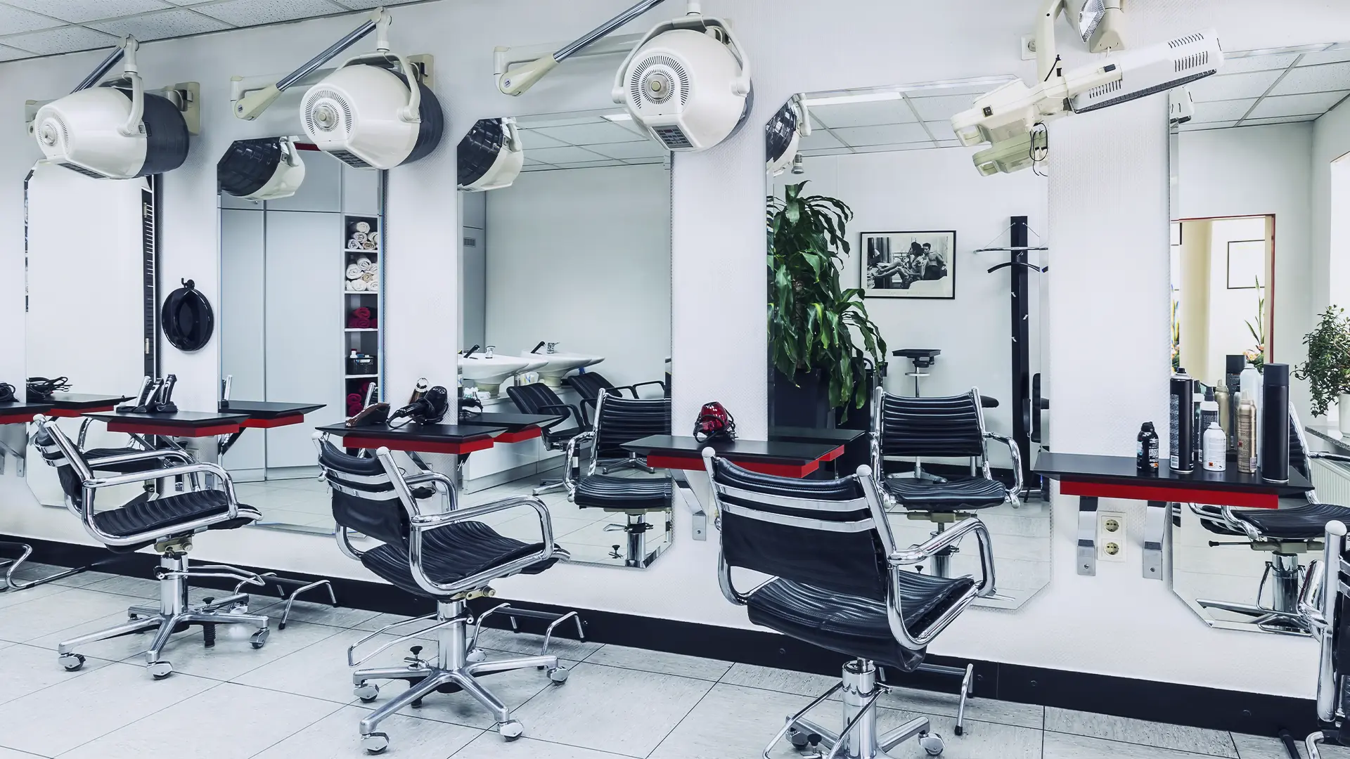 Hair salon with empty workstations