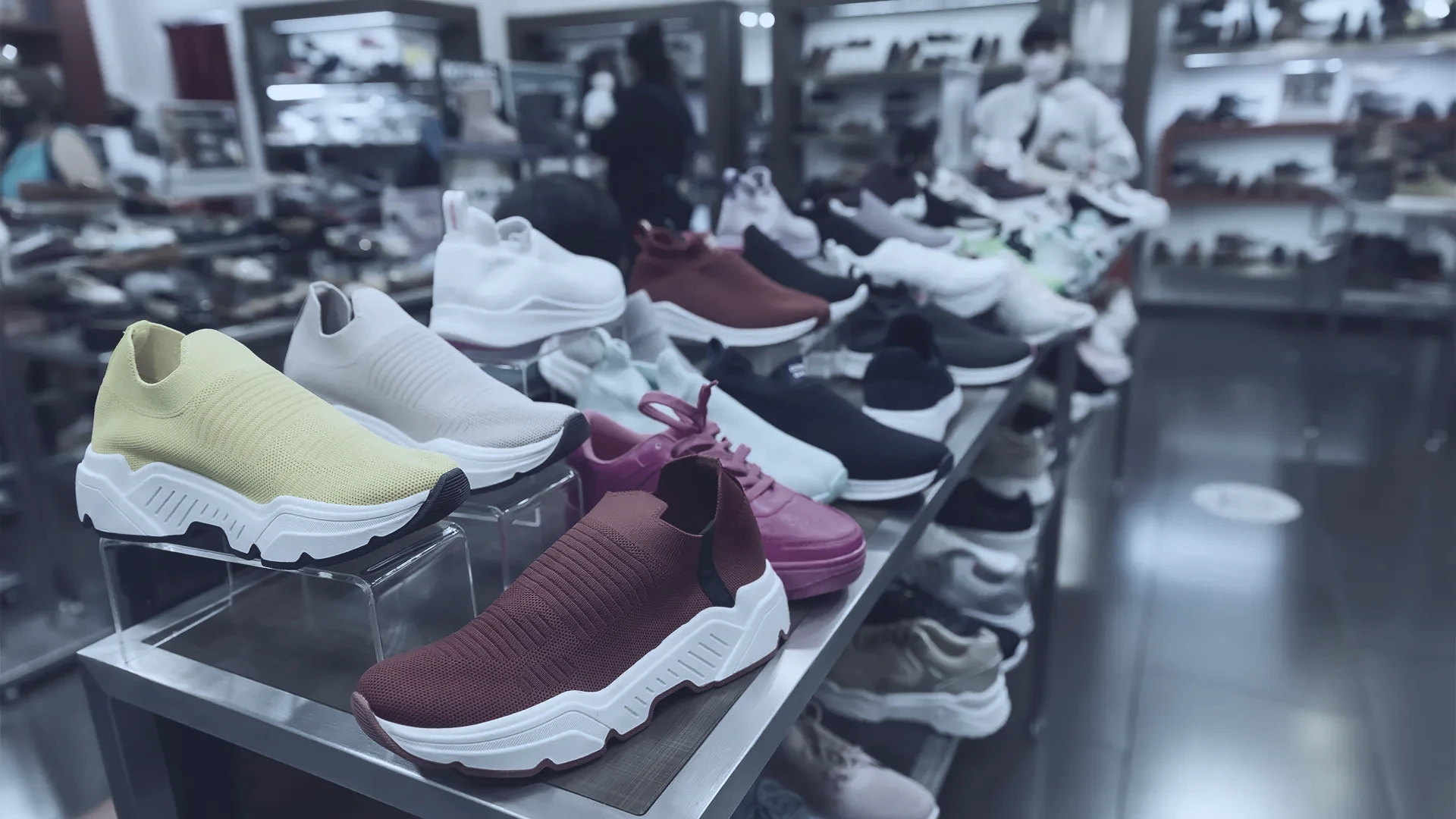 Sports shoes in a shop display
